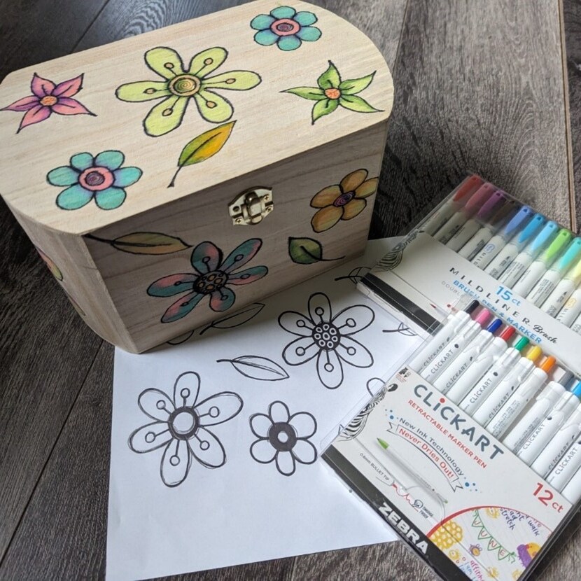 Hand Painted Wooden Box with Zebra Pen